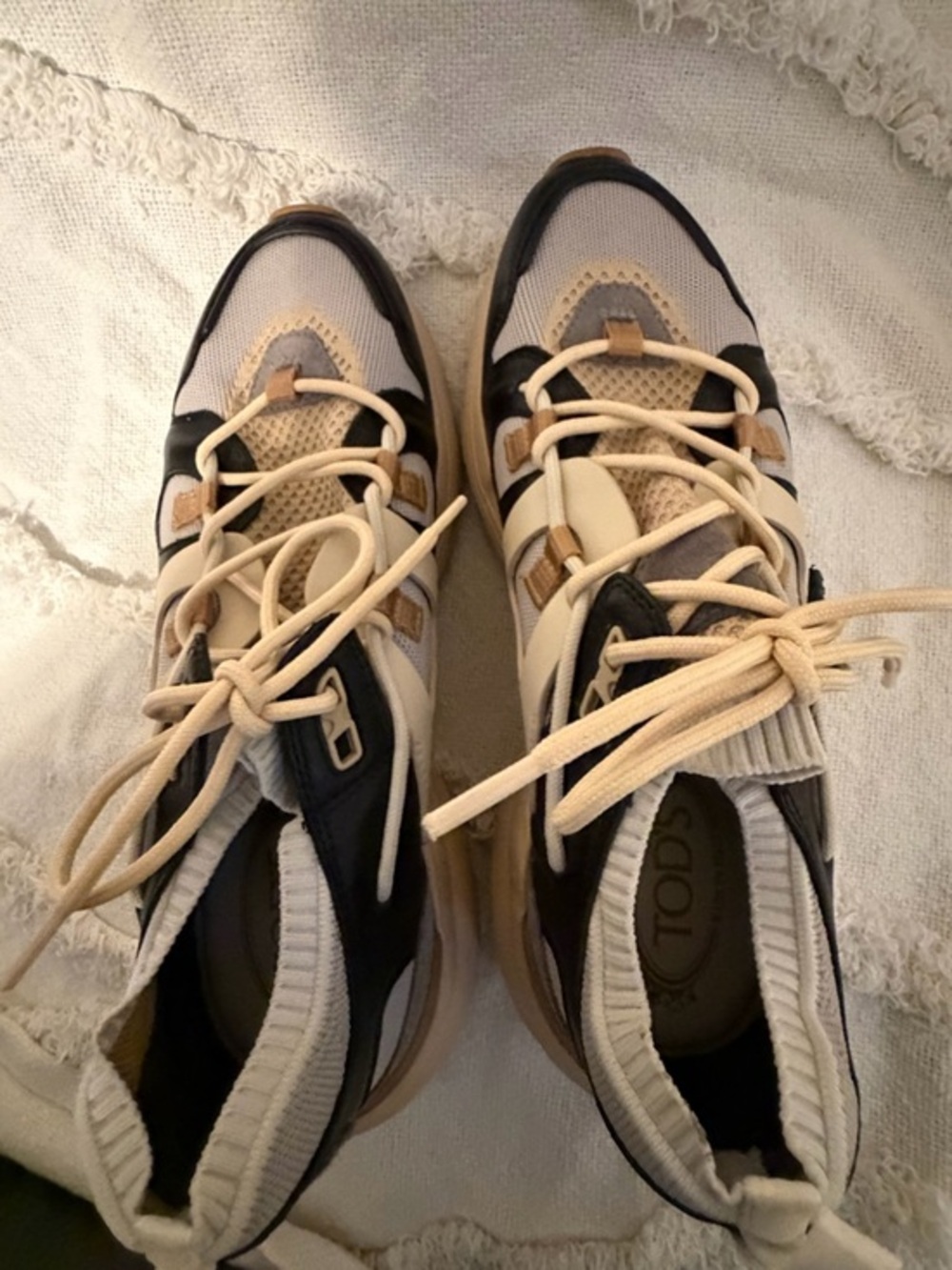 TOD'S Cream, Black and Gray Mixed-Material Women's Sneakers